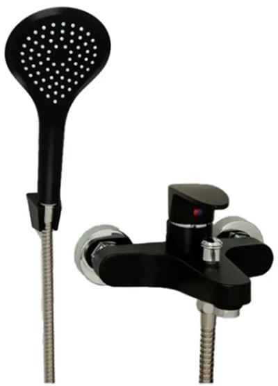 SetCanillaDuchaMangueraFlexibleGriferiaBaneraNegra