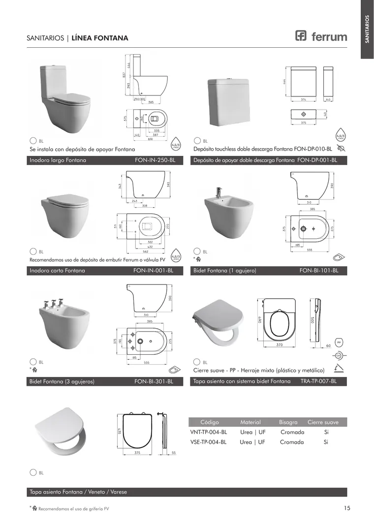 Catálogo general Ferrum 2025 · Sanitarios, bachas, vanitorys, bañeras, accesorios y tapas — página 15