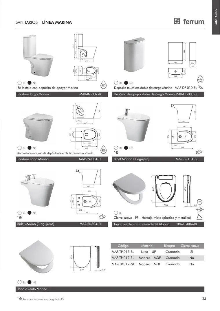 Catálogo general Ferrum 2025 · Sanitarios, bachas, vanitorys, bañeras, accesorios y tapas — página 23