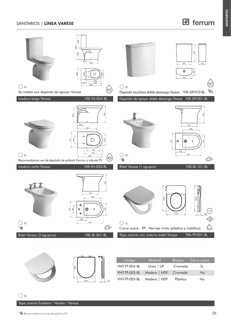 Catálogo general Ferrum 2025 · Sanitarios, bachas, vanitorys, bañeras, accesorios y tapas — página 35