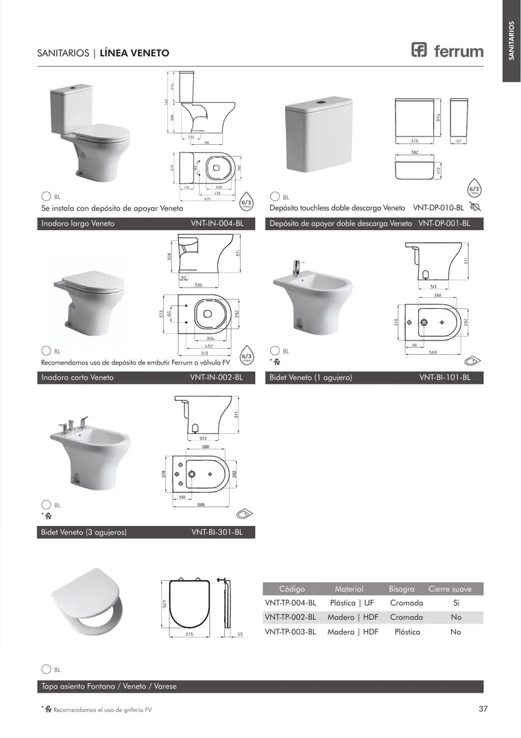 Catálogo general Ferrum 2025 · Sanitarios, bachas, vanitorys, bañeras, accesorios y tapas — página 37