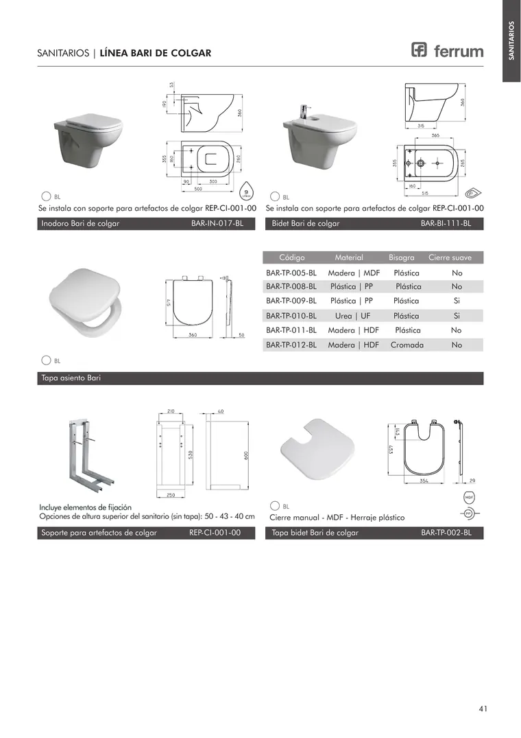 Catálogo general Ferrum 2025 · Sanitarios, bachas, vanitorys, bañeras, accesorios y tapas — página 41
