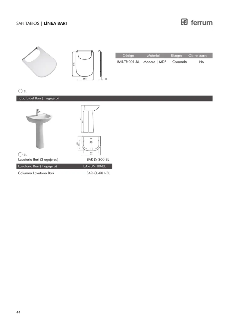 Catálogo general Ferrum 2025 · Sanitarios, bachas, vanitorys, bañeras, accesorios y tapas — página 44