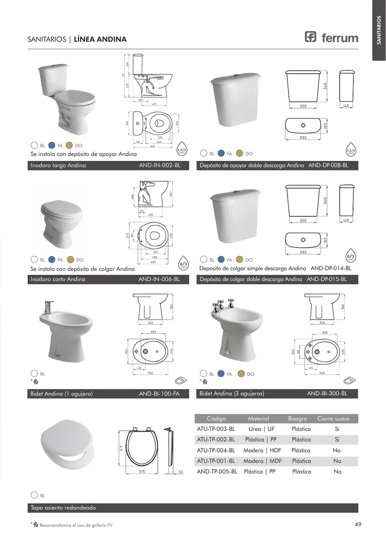 Catálogo general Ferrum 2025 · Sanitarios, bachas, vanitorys, bañeras, accesorios y tapas — página 49