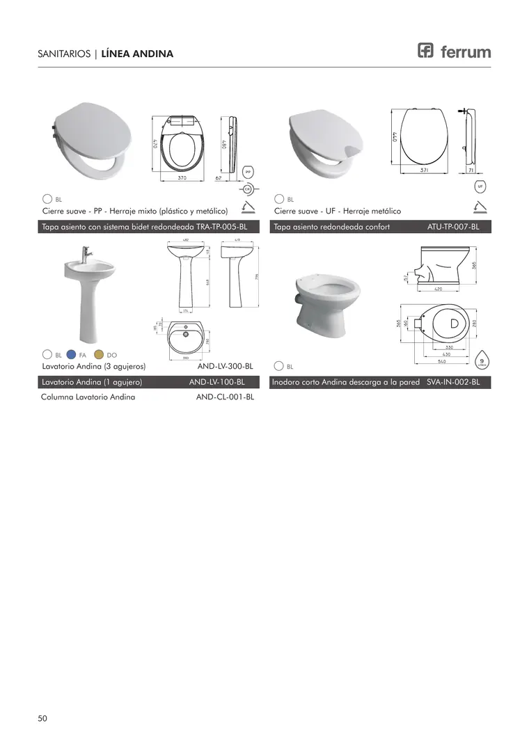 Catálogo general Ferrum 2025 · Sanitarios, bachas, vanitorys, bañeras, accesorios y tapas — página 50
