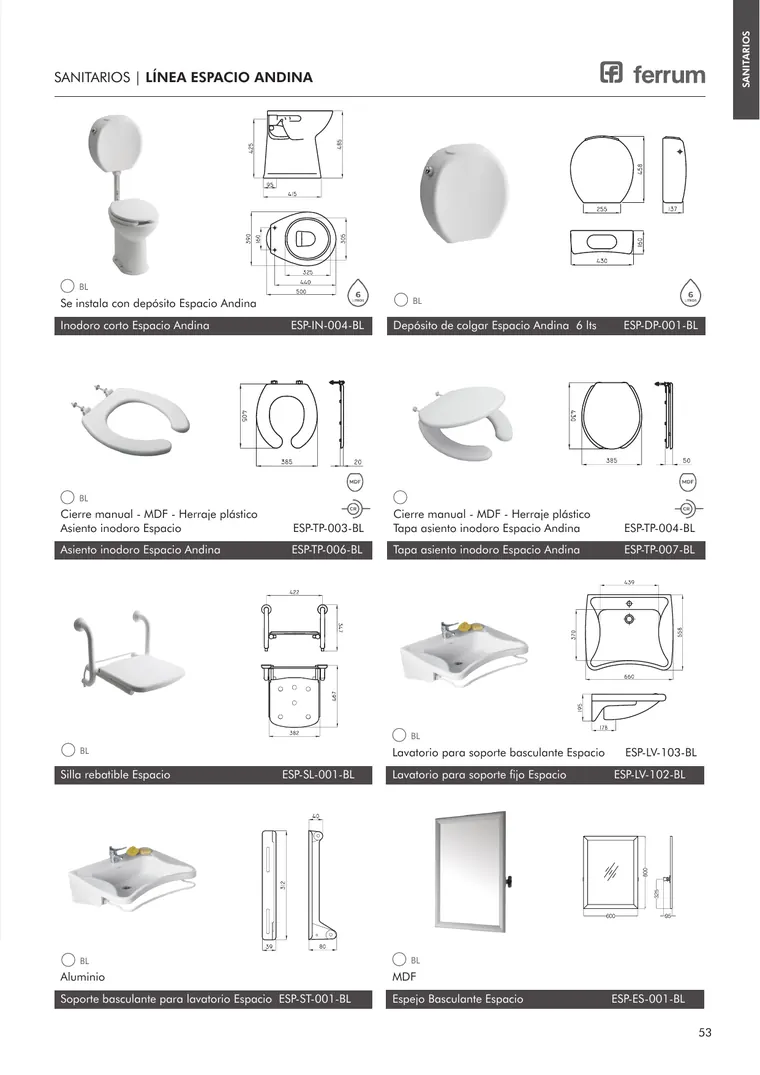 Catálogo general Ferrum 2025 · Sanitarios, bachas, vanitorys, bañeras, accesorios y tapas — página 53