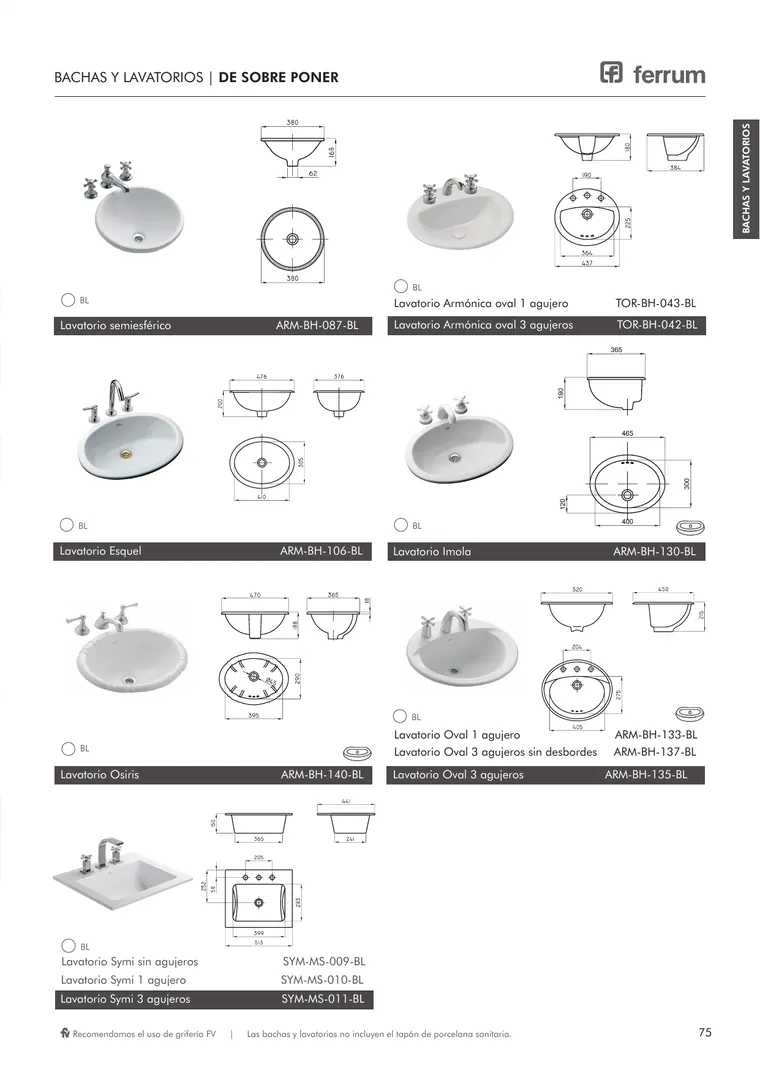 Catálogo general Ferrum 2025 · Sanitarios, bachas, vanitorys, bañeras, accesorios y tapas — página 75