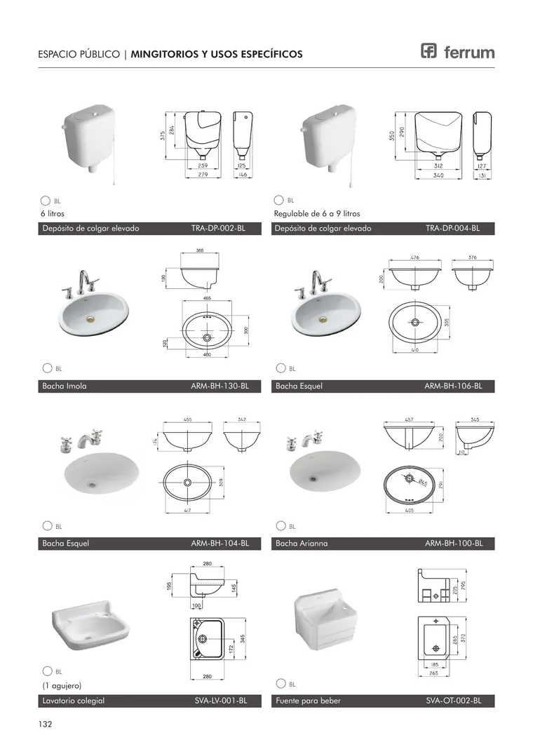Catálogo general Ferrum 2025 · Sanitarios, bachas, vanitorys, bañeras, accesorios y tapas — página 132