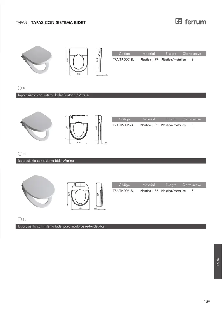 Catálogo general Ferrum 2025 · Sanitarios, bachas, vanitorys, bañeras, accesorios y tapas — página 159