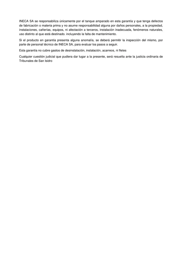 Garantía de tanques · Ineca — página 2