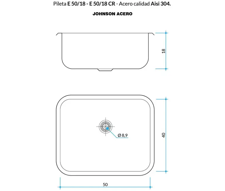 Plano técnico E 50 18 · Johnson Acero — página 1
