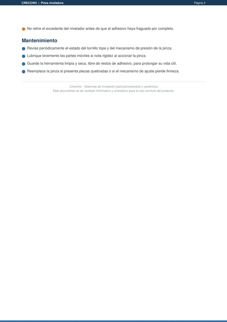 Manual de uso pinza niveladora · Crecchio — página 3
