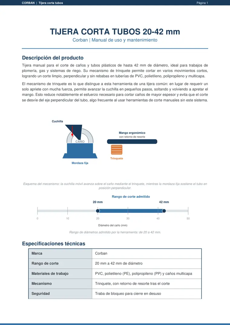 Manual de uso tijera cortatubos · Corban — página 1