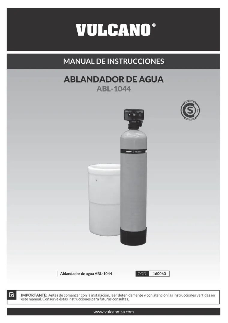 Manual de ablandador de agua ABL-1044 · Vulcano — página 1