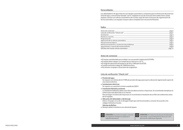 Manual de ablandador de agua ABL-1044 · Vulcano — página 2