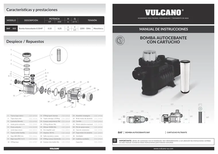 Manual de bomba autocebante BAF · Vulcano — página 1