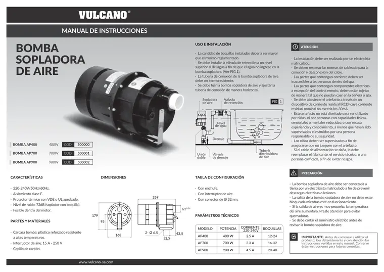 Manual de bomba sopladora · Vulcano — página 1