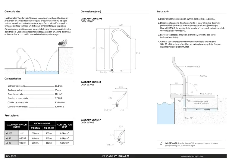 Manual de cascada Cisne · Vulcano — página 2