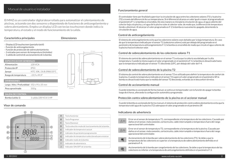 Manual de controlador colectores solares MMZ · Vulcano — página 2