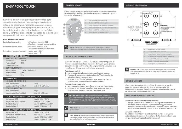 Manual de controlador Easy Pool · Vulcano — página 2