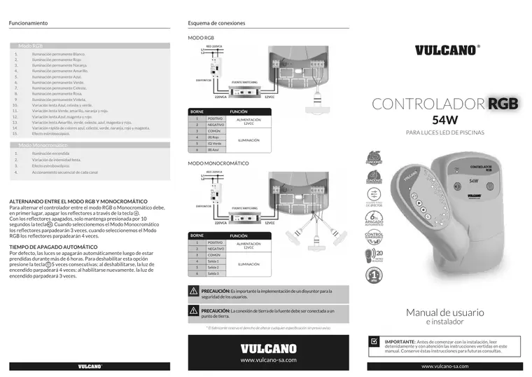 Manual de controlador RGB 54 W · Vulcano — página 1