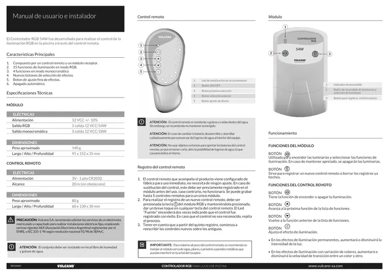 Manual de controlador RGB 54 W · Vulcano — página 2