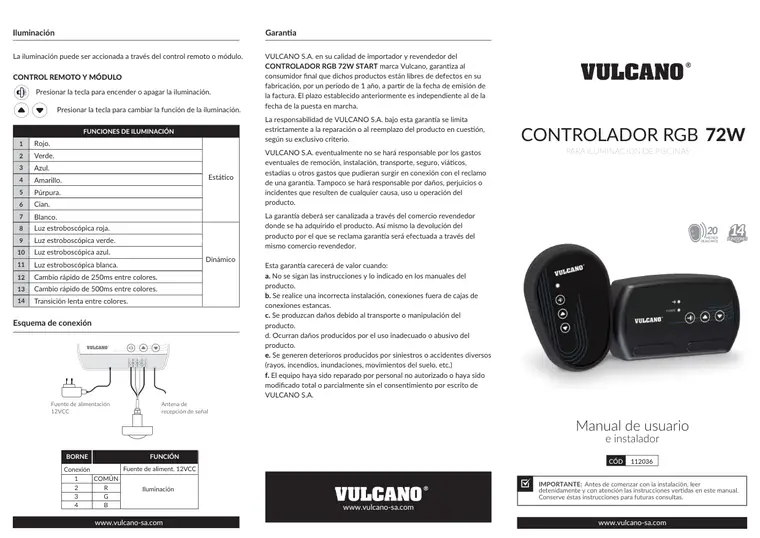 Manual de controlador RGB 72 W · Vulcano — página 1