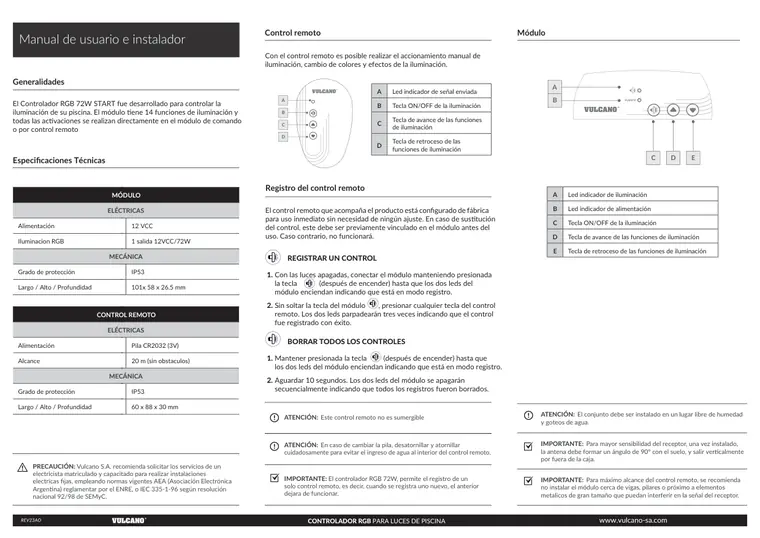 Manual de controlador RGB 72 W · Vulcano — página 2