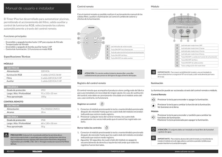 Manual de controlador Timer Plus 36 W · Vulcano — página 2
