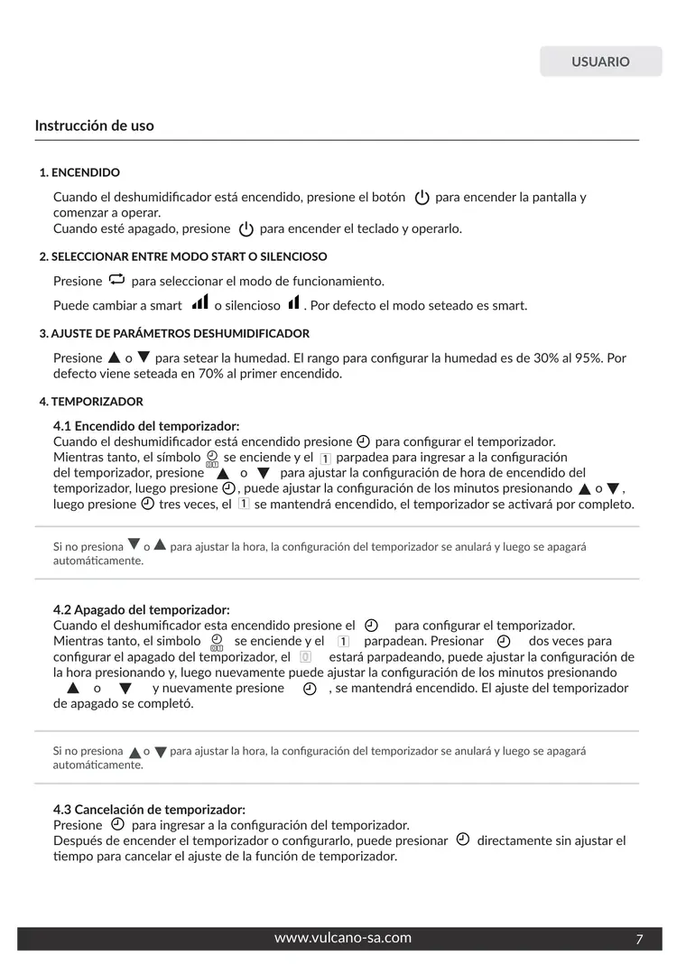 Manual de deshumidificador Pool Inverter · Vulcano — página 7