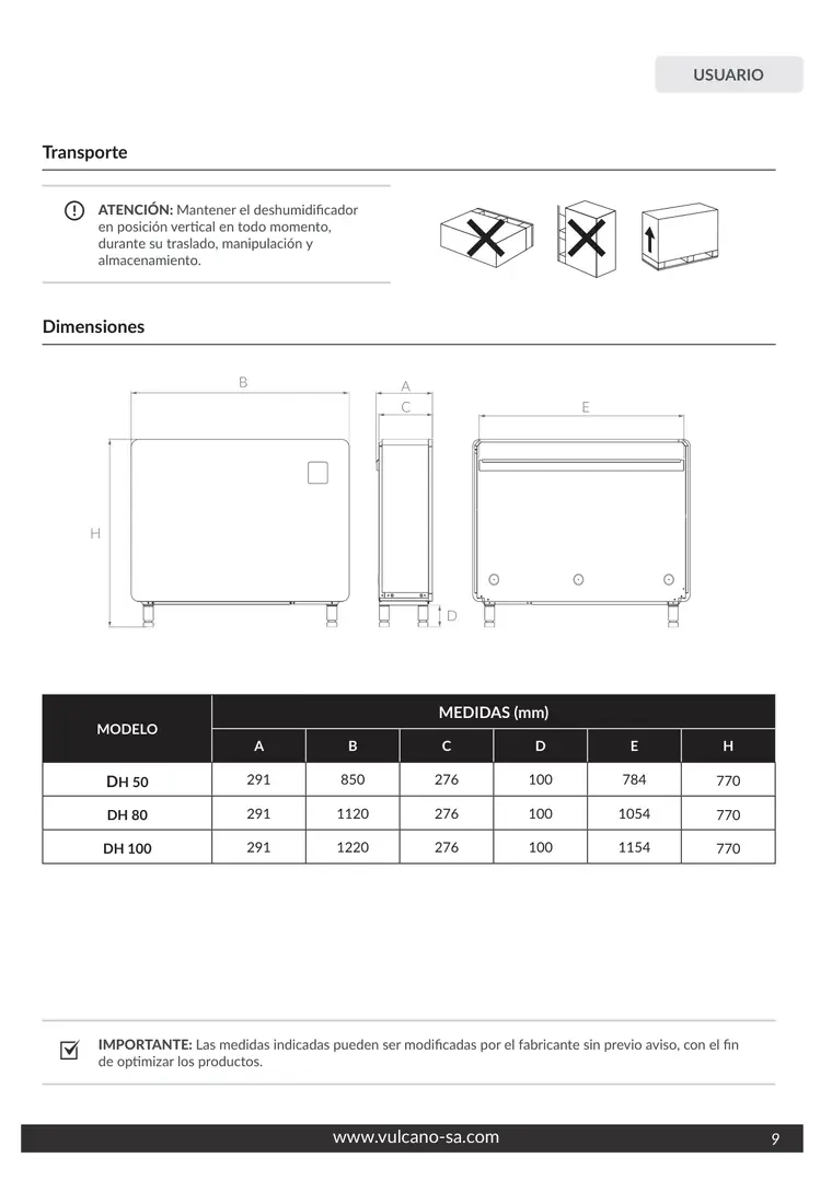 Manual de deshumidificador Pool Inverter · Vulcano — página 9