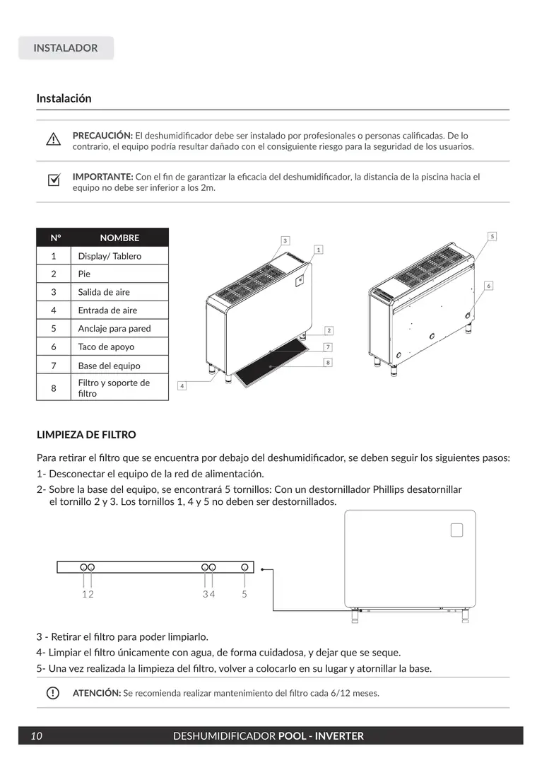 Manual de deshumidificador Pool Inverter · Vulcano — página 10