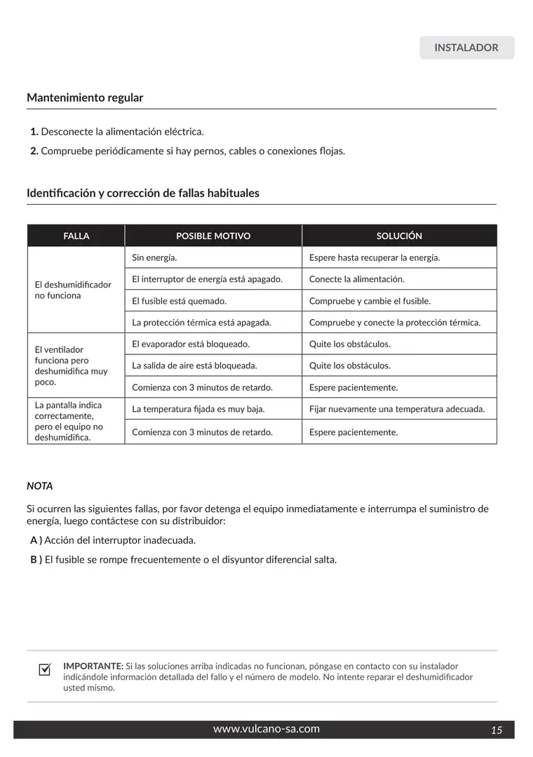 Manual de deshumidificador Pool Inverter · Vulcano — página 15