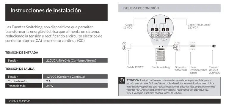 Manual de fuente switching 2S 24 W · Vulcano — página 2