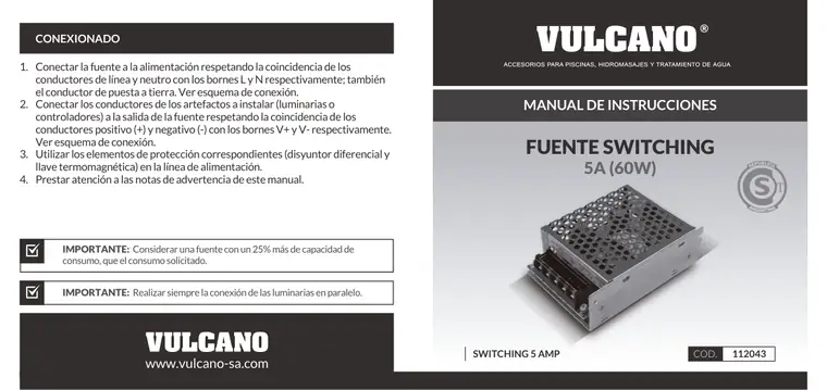 Manual de fuente switching 5 A 60 W · Vulcano — página 1