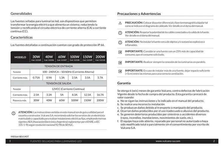 Manual de fuentes selladas · Vulcano — página 2