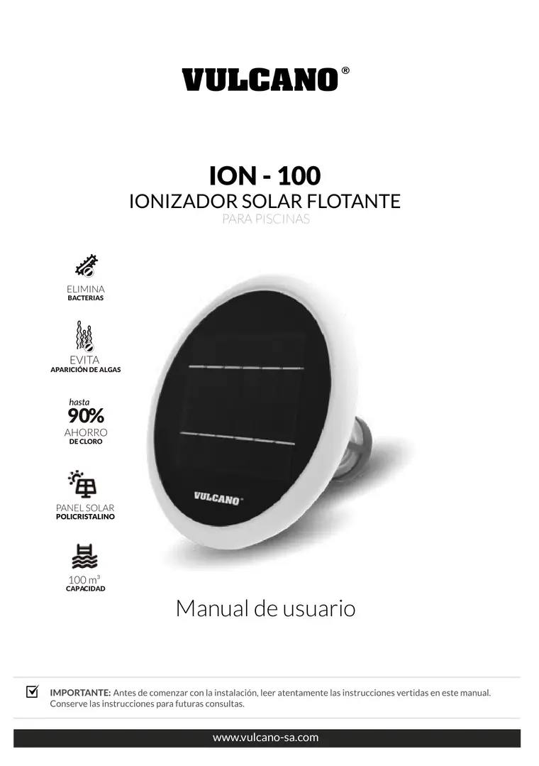 Manual de ionizador ION-100 · Vulcano — página 1