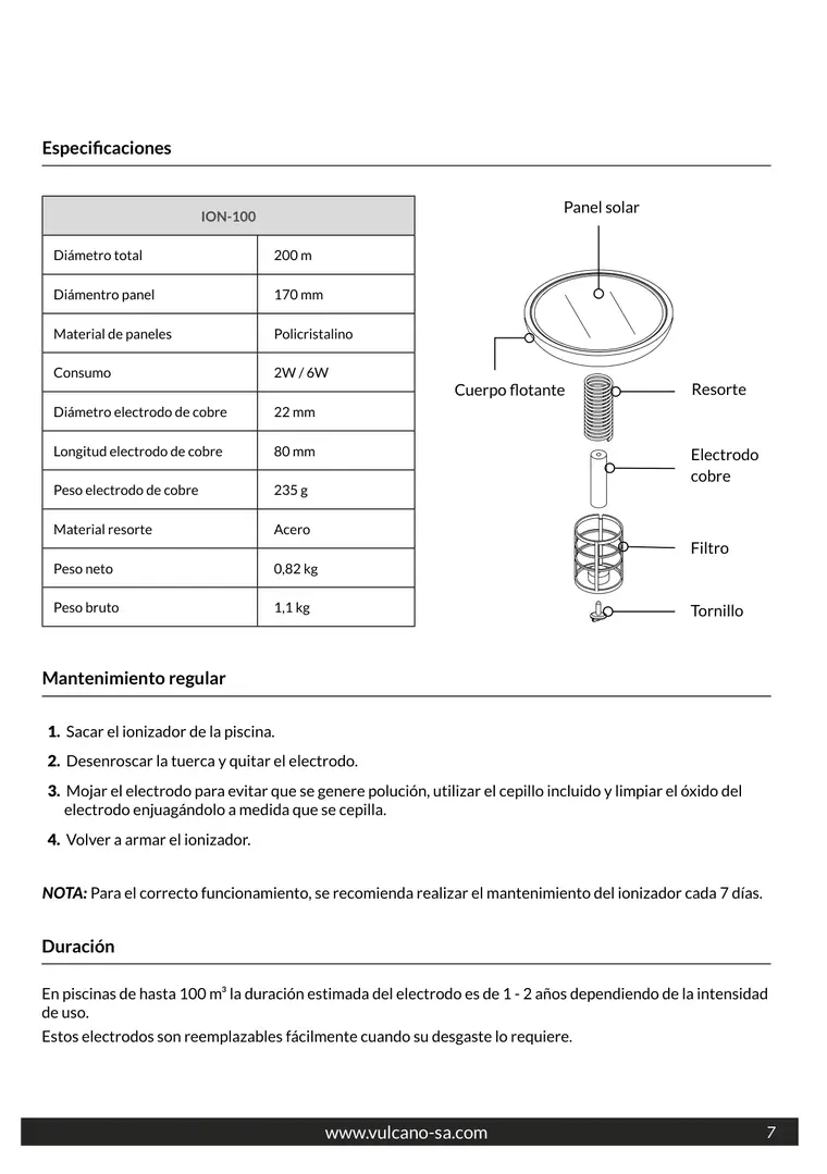 Manual de ionizador ION-100 · Vulcano — página 7