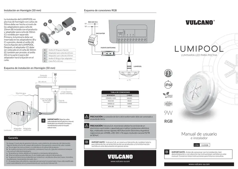 Manual de LumiPool RGB 9 W · Vulcano — página 1