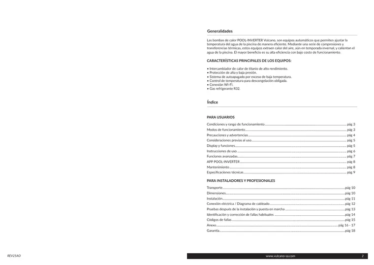 Manual de Pool Inverter Plus · Vulcano — página 2