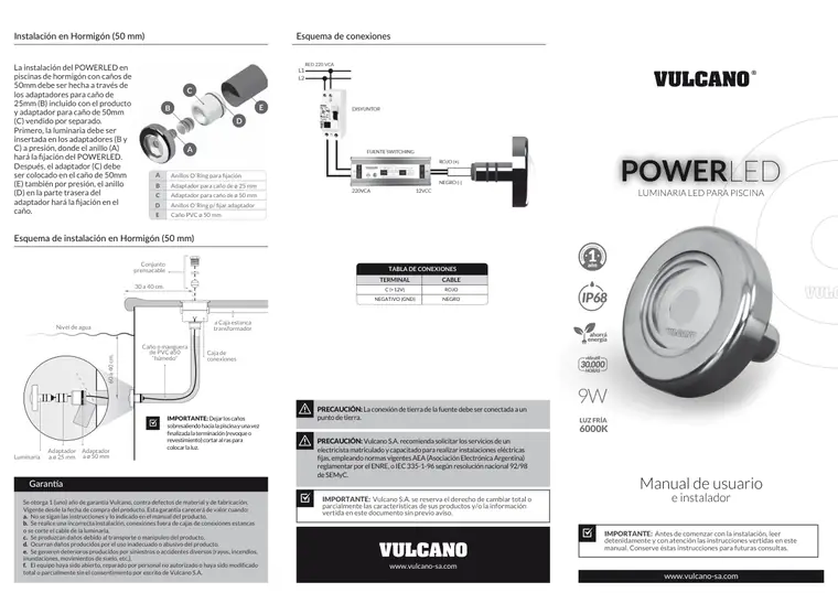 Manual de PowerLED blanco 9 W · Vulcano — página 1