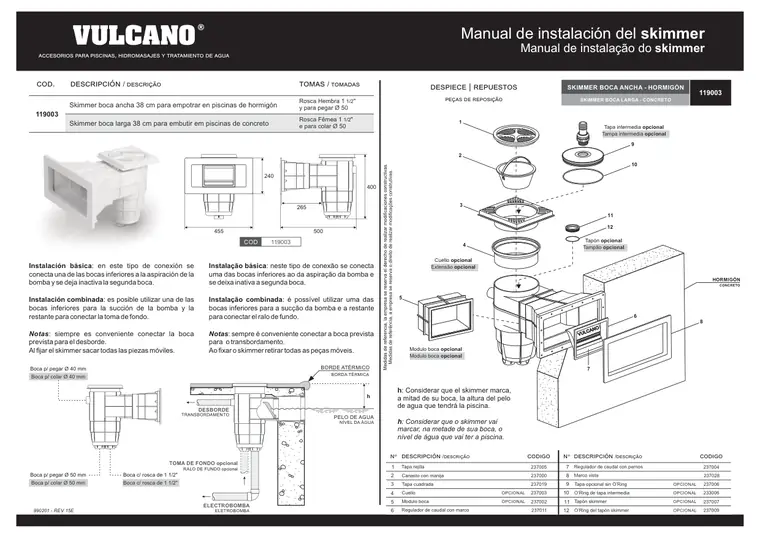 Manual de skimmer boca ancha · Vulcano — página 1
