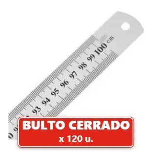 Regla Metalica 100 Cm / 1 Metro Acero Inoxidable Color Metal (120U.) VOV