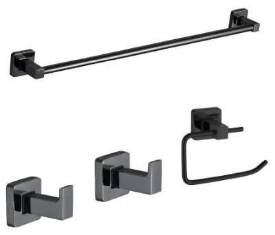 Linea Nea - Conjunto 4 Unidades - Negro: 2 Perchas, Toallero Barral y Porta Rollo - Vann