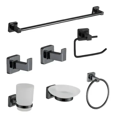 Linea Nea - Conjunto 6 Unidades - Negro: Percha, Toallero Barral, Porta Rollo, Porta Cepillos, Jabonera y Toallero Aro. - Vann