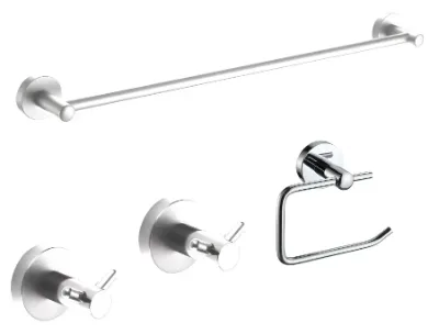 Linea Exo - Conjunto 4 Unidades - Cromado: 2 Perchas, Toallero Barral y Porta Rollo - Vann