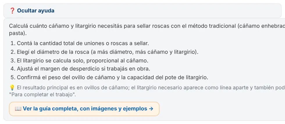 Ayuda corta desplegada