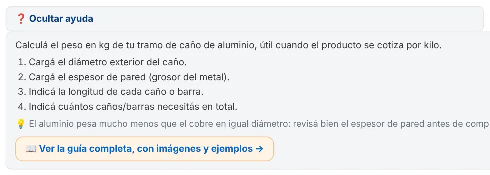 Ayuda corta desplegada