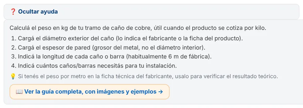 Ayuda corta desplegada