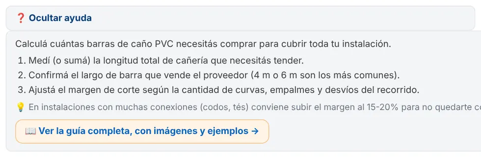 Ayuda corta desplegada